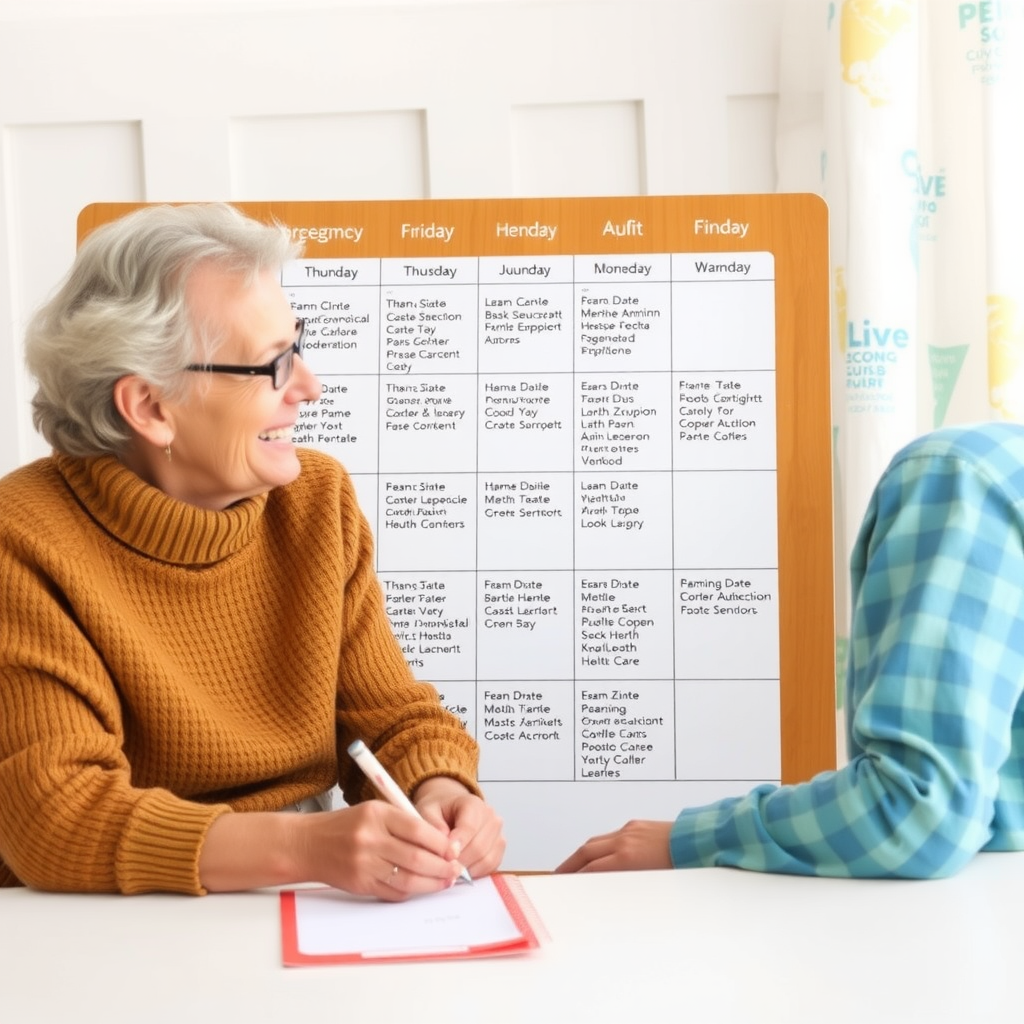 Calendar și agenda bine organizată pentru seniori, cu activități planificate și timp alocat pentru relaxare și îngrijirea sănătății